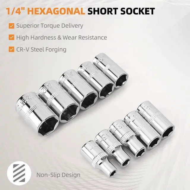 Alt view image 3 of 7 - Ratchet Socket Wrench Set Metric, 12PCS Drive Mini Socket Kit with CR-V Steel Sockets (413mm) 1/4 Inch, Quick-Release Reversible Ratchet and Extension Bar for Automotive, DIY and Home Repair