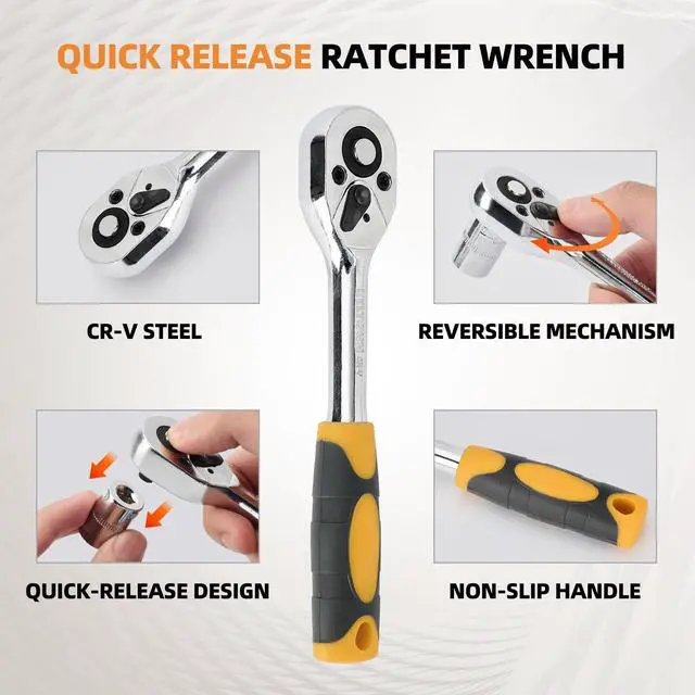 Alt view image 5 of 7 - Ratchet Socket Wrench Set Metric, 12PCS Drive Mini Socket Kit with CR-V Steel Sockets (413mm) 1/4 Inch, Quick-Release Reversible Ratchet and Extension Bar for Automotive, DIY and Home Repair