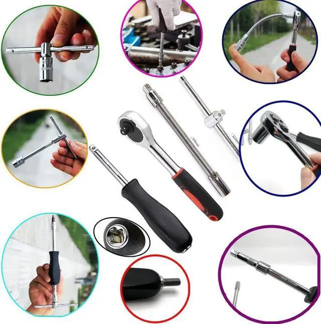 Alt view image 3 of 7 - 46 Pieces 1/4 in. Drive Ratchet Socket Wrench Set with Quick-Release Ratchet,Includes Metric Bit Sockets and Extension Bar for Car Repair and Home Maintenance