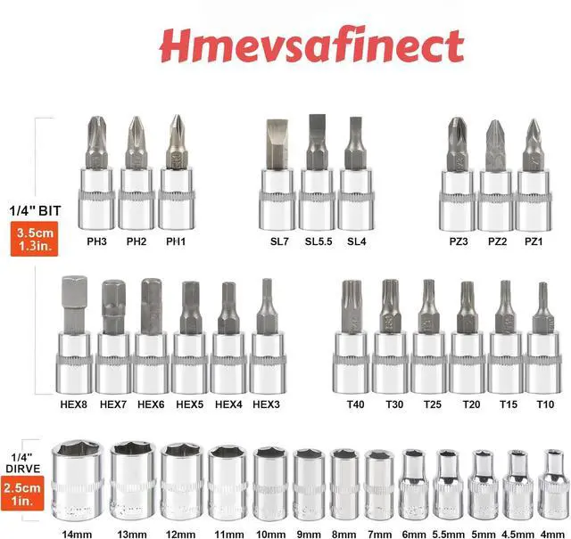 Alt view image 3 of 7 - 1/4 Inch Drive Socket Ratchet Wrench Set, 45 Pieces Socket Set with Bit Socket Set Metric and Extension Bar for Car Bicycle Motorcycle Repair and Home Use with Storage Case (Black)