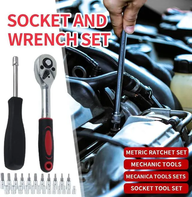 Alt view image 6 of 7 - 1/4 Inch Drive Socket Ratchet Wrench Set, 45 Pieces Socket Set with Bit Socket Set Metric and Extension Bar for Car Bicycle Motorcycle Repair and Home Use with Storage Case (Black)