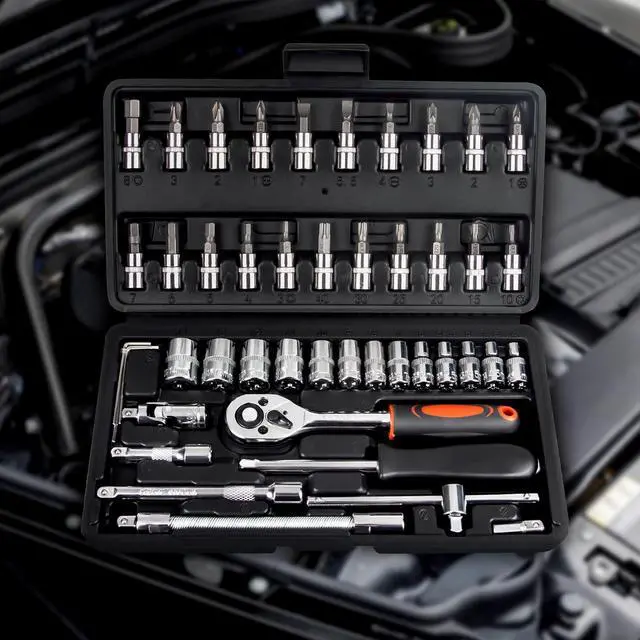 Alt view image 7 of 7 - 1/4 Inch Drive Socket Ratchet Wrench Set, 45 Pieces Socket Set with Bit Socket Set Metric and Extension Bar for Car Bicycle Motorcycle Repair and Home Use with Storage Case (Black)