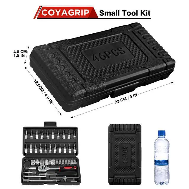Alt view image 6 of 7 - 46PCS Socket Ratchet Wrench Set, 1/4 Inch Drive Small Tool Set with Screwdriver Bit Sockets Extension Bar and Storage Case, Metric Socket Set for Car Repair and Home Use, Black