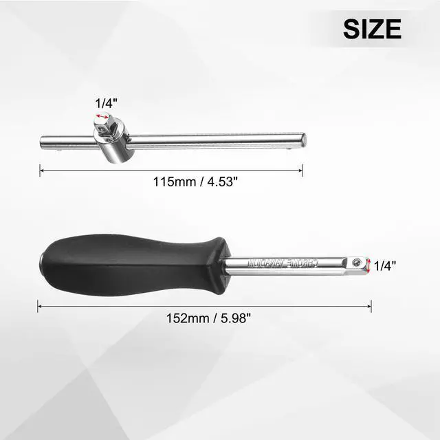 Alt view image 2 of 7 - 1/4" Drive Spinner Handle Chrome Vanadium Steel Drive Socket Set with 1/4" Drive Sliding T-handle Breaker Bar Extension Bar for Ratchet Driver and Car Repair 2-Pieces Set