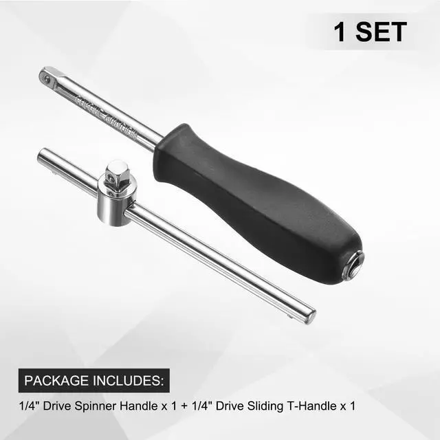 Alt view image 3 of 7 - 1/4" Drive Spinner Handle Chrome Vanadium Steel Drive Socket Set with 1/4" Drive Sliding T-handle Breaker Bar Extension Bar for Ratchet Driver and Car Repair 2-Pieces Set