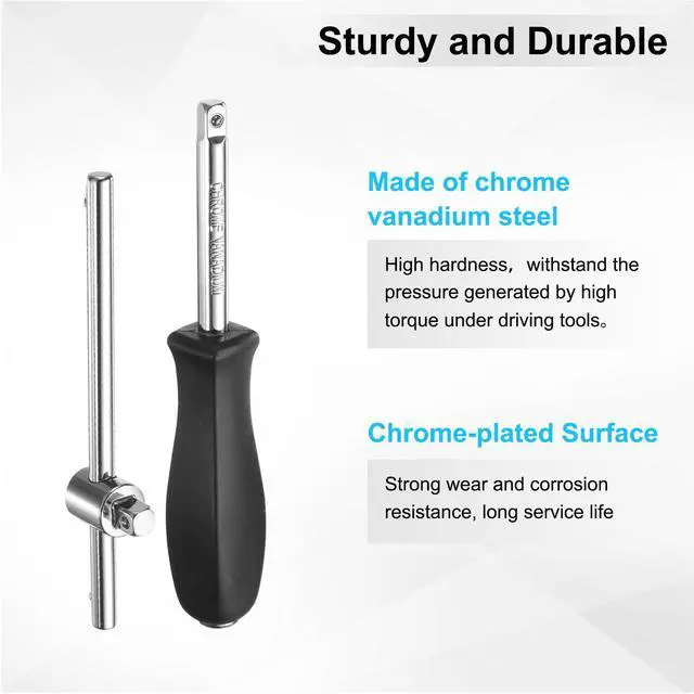 Alt view image 5 of 7 - 1/4" Drive Spinner Handle Chrome Vanadium Steel Drive Socket Set with 1/4" Drive Sliding T-handle Breaker Bar Extension Bar for Ratchet Driver and Car Repair 2-Pieces Set