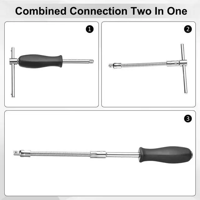 Alt view image 6 of 7 - 1/4" Drive Spinner Handle Chrome Vanadium Steel Drive Socket Set with 1/4" Drive Sliding T-handle Breaker Bar Extension Bar for Ratchet Driver and Car Repair 2-Pieces Set