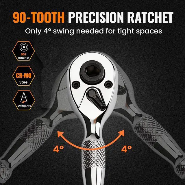 Alt view image 3 of 6 - 1/4" Stubby Ratchet Wrench & Bit Set, 90T Dual Head Mini Ratchet, Reversible Ratchet with 3" Extension Bar & 10-Piece Hex Bit Set for Tight Spaces