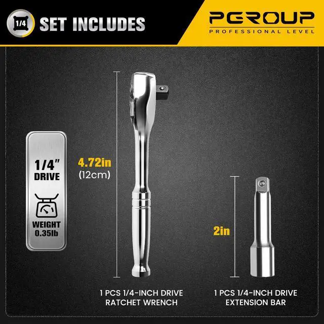 Alt view image 2 of 7 - 1/4-Inch Drive Ratchet Wrench, 90-Tooth Quick-release Reversible Ratchet Wrench with an Extension Bar(2 inch), 5" Long Socket wrench, 4-Degree Swing, Full Polished,Cr-Mo Head For Gifting,Repairing
