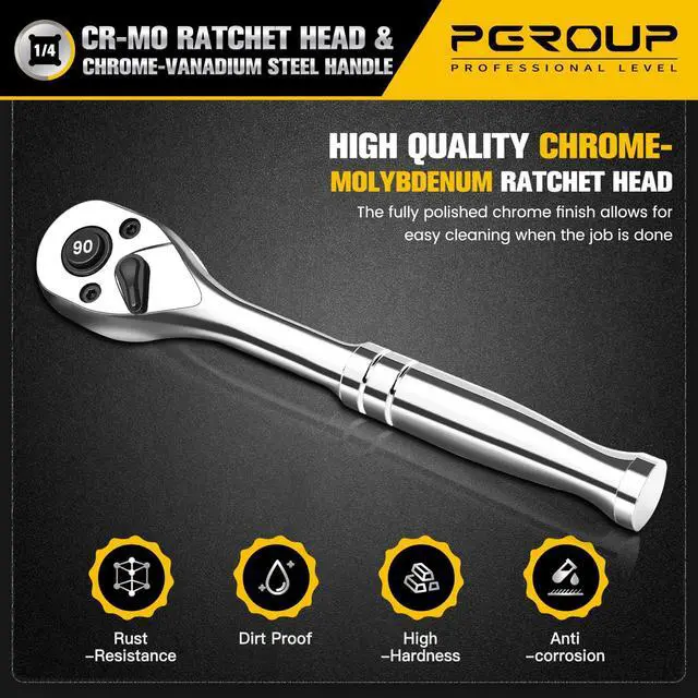 Alt view image 4 of 7 - 1/4-Inch Drive Ratchet Wrench, 90-Tooth Quick-release Reversible Ratchet Wrench with an Extension Bar(2 inch), 5" Long Socket wrench, 4-Degree Swing, Full Polished,Cr-Mo Head For Gifting,Repairing