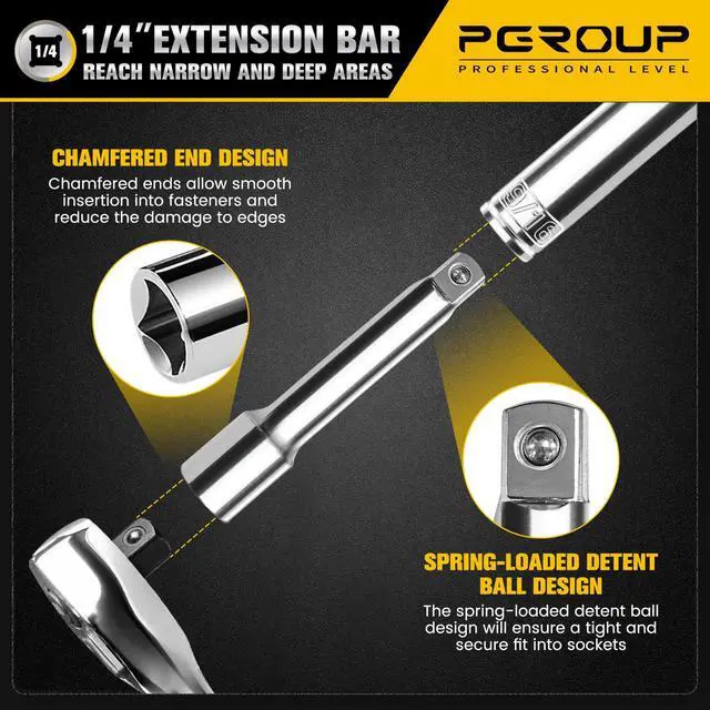 Alt view image 6 of 7 - 1/4-Inch Drive Ratchet Wrench, 90-Tooth Quick-release Reversible Ratchet Wrench with an Extension Bar(2 inch), 5" Long Socket wrench, 4-Degree Swing, Full Polished,Cr-Mo Head For Gifting,Repairing