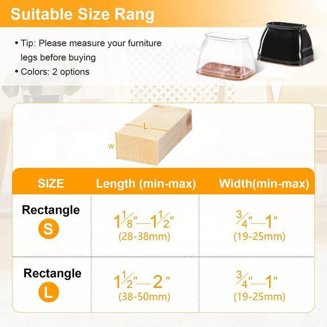 Alt view image 2 of 6 - 24 Pack Rectangle Chair Leg Floor Protectors for Hardwood Floors, Silicone Felt Covers Pads Caps, Protect Wood Furniture Feet Floors Noise Reduce and Scratch (Rectangle Small)