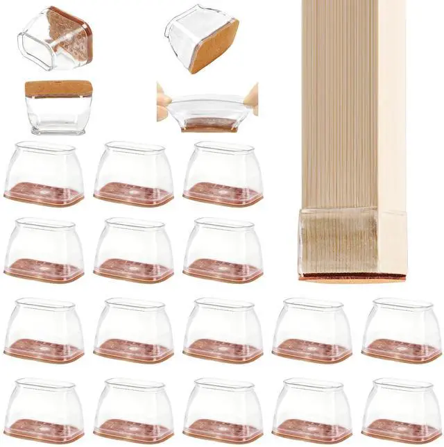 Main image of 24 Pack Rectangle Chair Leg Floor Protectors for Hardwood Floors, Silicone Felt Covers Pads Caps, Protect Wood Furniture Feet Floors Noise Reduce and Scratch (Rectangle Small)