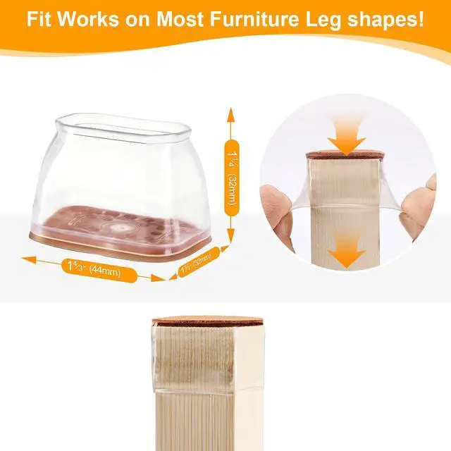 Alt view image 3 of 6 - 24 Pack Rectangle Chair Leg Floor Protectors for Hardwood Floors, Silicone Felt Covers Pads Caps, Protect Wood Furniture Feet Floors Noise Reduce and Scratch (Rectangle Small)