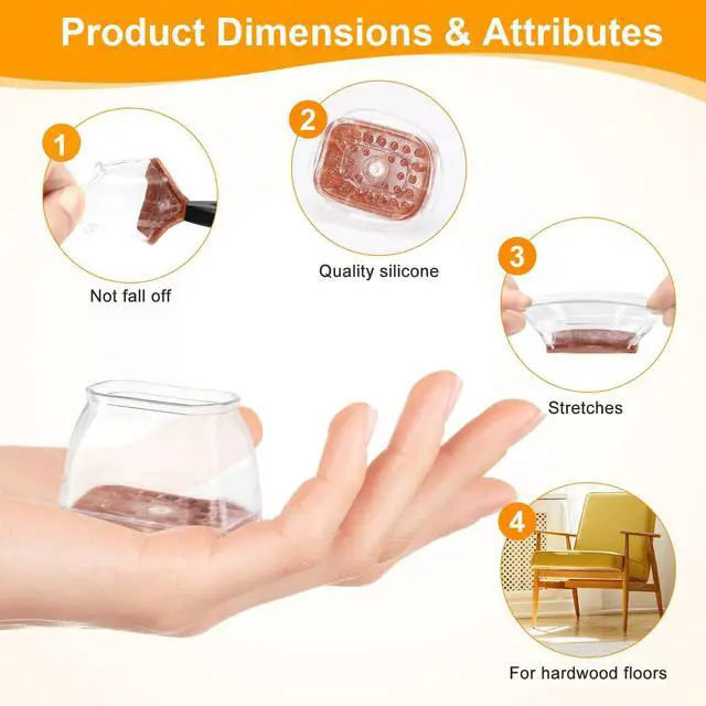 Alt view image 4 of 6 - 24 Pack Rectangle Chair Leg Floor Protectors for Hardwood Floors, Silicone Felt Covers Pads Caps, Protect Wood Furniture Feet Floors Noise Reduce and Scratch (Rectangle Small)