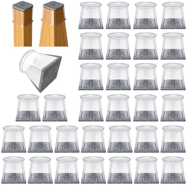 Main image of 32 Pcs Square Chair Leg Protectors for Hardwood Floors,Felt Furniture Floor Protectors with Silicone Caps, Small Size (Fits Chair Legs with Side Length: 3/4" to 1-1/16")