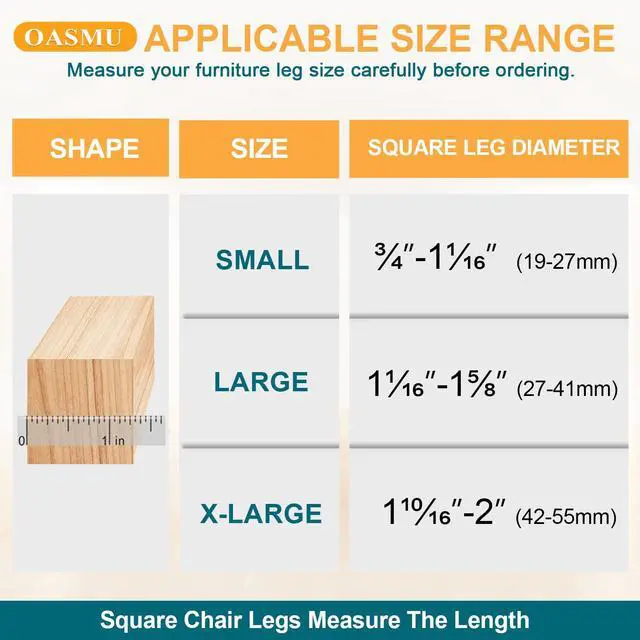 Alt view image 2 of 6 - 32 Pcs Square Chair Leg Protectors for Hardwood Floors,Felt Furniture Floor Protectors with Silicone Caps, Small Size (Fits Chair Legs with Side Length: 3/4" to 1-1/16")