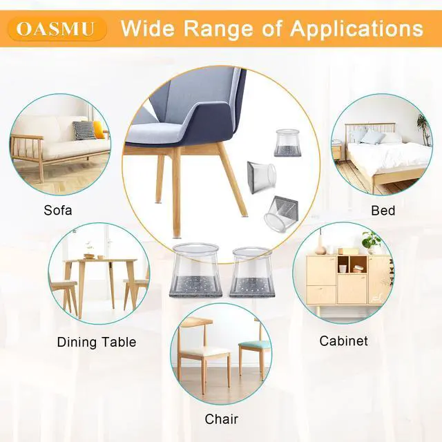 Alt view image 4 of 6 - 32 Pcs Square Chair Leg Protectors for Hardwood Floors,Felt Furniture Floor Protectors with Silicone Caps, Small Size (Fits Chair Legs with Side Length: 3/4" to 1-1/16")