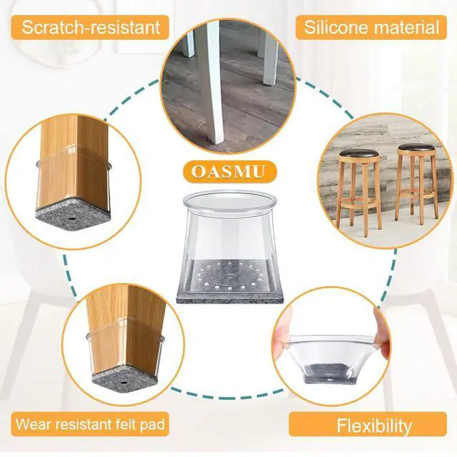 Alt view image 6 of 6 - 32 Pcs Square Chair Leg Protectors for Hardwood Floors,Felt Furniture Floor Protectors with Silicone Caps, Small Size (Fits Chair Legs with Side Length: 3/4" to 1-1/16")