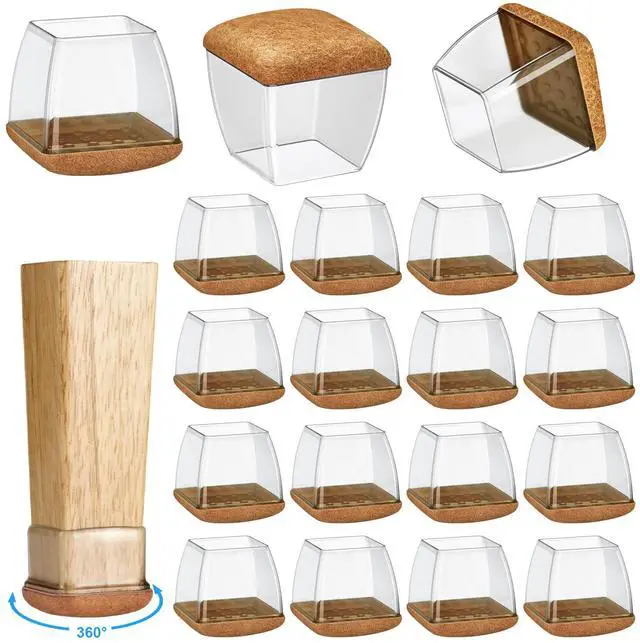 Main image of 16 Pack Chair Leg Floor Protectors for Hardwood Floors, Round Rubber Furniture Sliders, 360°Felt Pad Bottom Wrapped Thickening Silicone Furniture Legs Caps Covers(Square,Clear-Brown-L)