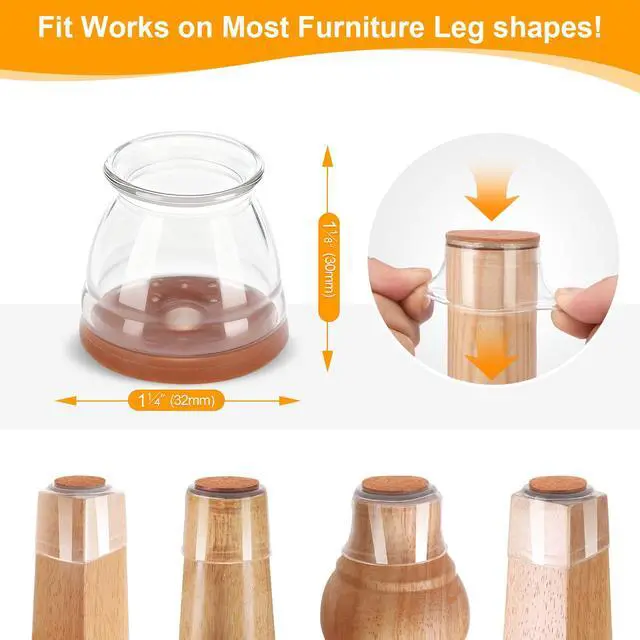 Alt view image 3 of 6 - 36 Pack Chair Leg Floor Protectors for Hardwood Floors, Silicone Felt Covers Pads Caps, Protect Wood Furniture Feet Floors Noise Reduce and Scratch (Universal Small)