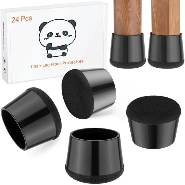 Main image of 24 PCS Silicone Chair Leg Floor Protectors Medium Fit (1"-1.2") Rubber Felt Furniture Pads Chair Legs Caps/Covers for Hardwood Floors, Tile from Scratches & Reduce Noise - Round, Black