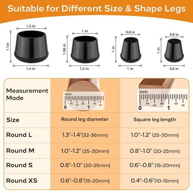Alt view image 2 of 7 - 24 PCS Silicone Chair Leg Floor Protectors Medium Fit (1"-1.2") Rubber Felt Furniture Pads Chair Legs Caps/Covers for Hardwood Floors, Tile from Scratches & Reduce Noise - Round, Black