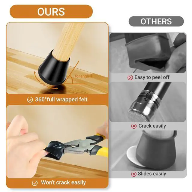 Alt view image 4 of 7 - 24 PCS Silicone Chair Leg Floor Protectors Medium Fit (1"-1.2") Rubber Felt Furniture Pads Chair Legs Caps/Covers for Hardwood Floors, Tile from Scratches & Reduce Noise - Round, Black