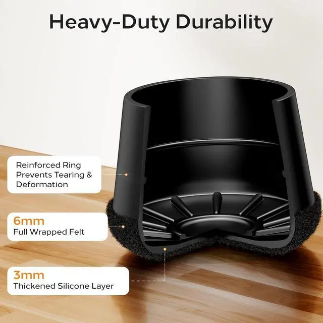 Alt view image 7 of 7 - 24 PCS Silicone Chair Leg Floor Protectors Medium Fit (1"-1.2") Rubber Felt Furniture Pads Chair Legs Caps/Covers for Hardwood Floors, Tile from Scratches & Reduce Noise - Round, Black