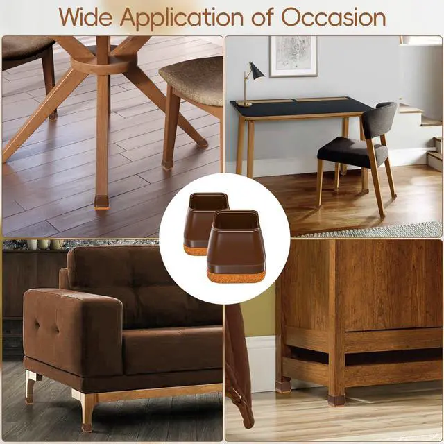 Alt view image 7 of 7 - 28Pcs Square Chair Leg Floor Protectors with Wrapped Felt Bottom, Silicone Chair Leg Protectors for Hardwood Floors, Chair Legs Cover Prevents Scratches & Reduce Noise (Brown L Fit 1.14"-1.42")