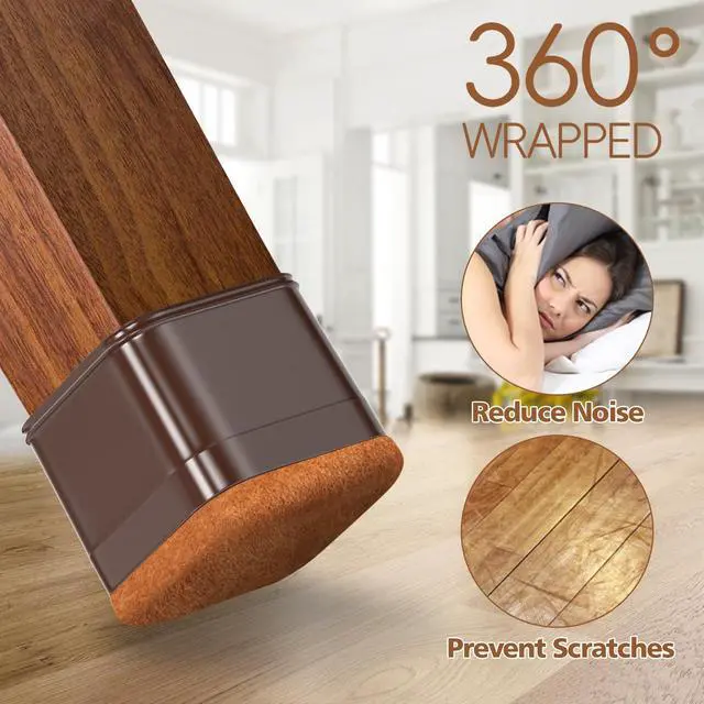 Alt view image 4 of 7 - 28Pcs Square Chair Leg Floor Protectors with Wrapped Felt Bottom, Silicone Chair Leg Protectors for Hardwood Floors, Chair Legs Cover Prevents Scratches & Reduce Noise (Brown L Fit 1.14"-1.42")