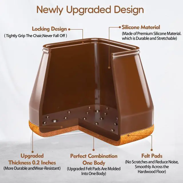 Alt view image 5 of 7 - 28Pcs Square Chair Leg Floor Protectors with Wrapped Felt Bottom, Silicone Chair Leg Protectors for Hardwood Floors, Chair Legs Cover Prevents Scratches & Reduce Noise (Brown L Fit 1.14"-1.42")