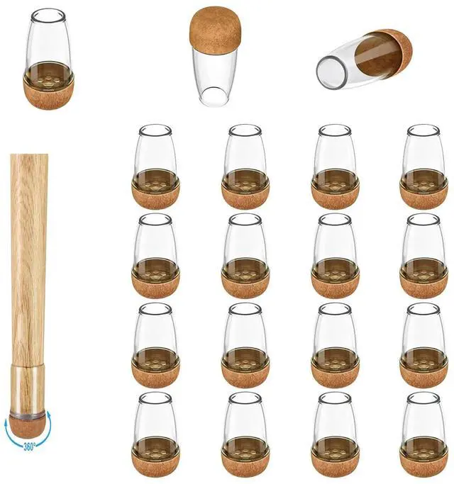 Main image of 16 Pack Chair Leg Floor Protectors for Hardwood Floors, Round Rubber Furniture Sliders, 360°Felt Pad Bottom Wrapped Thickening Silicone Furniture Legs Caps Covers(Round,Clear-Brown-S)