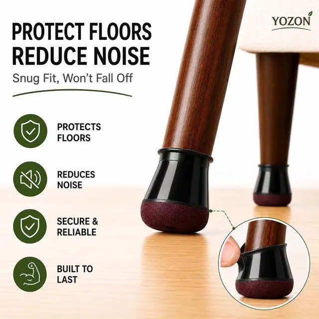 Alt view image 2 of 7 - Chair Leg Floor Protectors Silicone Caps Felt Furniture Pads Covers