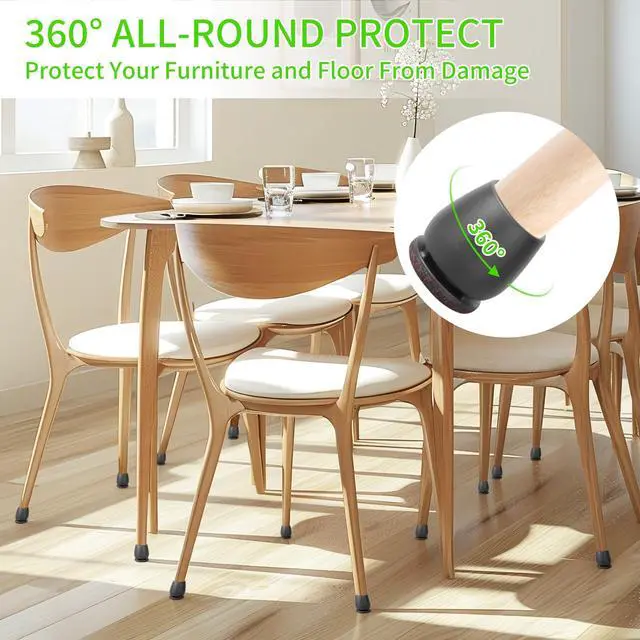 Alt view image 2 of 7 - 16PCS Round Silicone Chair Leg Floor Protectors for Hardwood Floors, Felt Furniture Pads Covers Table Chair Leg Caps, Large Chair Sliders for Wood Floors, Anti-Scratches & Noise(Black, Fit:1.1"-1.4")