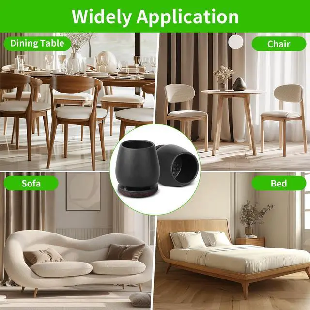Alt view image 7 of 7 - 16PCS Round Silicone Chair Leg Floor Protectors for Hardwood Floors, Felt Furniture Pads Covers Table Chair Leg Caps, Large Chair Sliders for Wood Floors, Anti-Scratches & Noise(Black, Fit:1.1"-1.4")