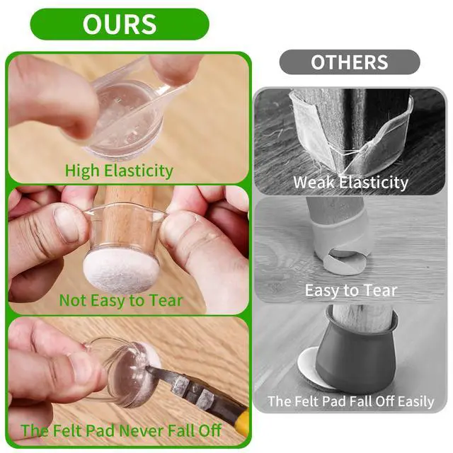 Alt view image 7 of 7 - 24 Pcs Silicone Chair Leg Floor Protectors for Hardwood Floors, Felt Furniture Pads Rubber Chair Leg Caps, Bar Stool Leg Floor Protectors, Anti-Scratch & Reduce Noise, Round(Clear, Fit: 0.75"-1.1")