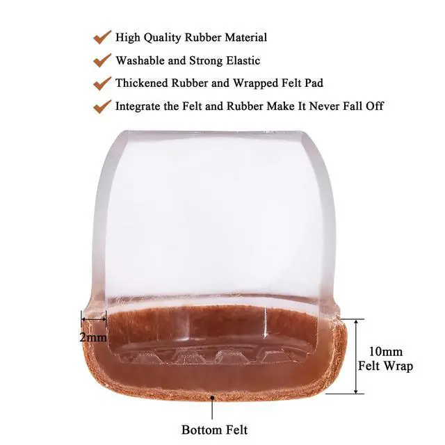 Alt view image 4 of 7 - Chair Leg Floor Protectors 1 inch, Silicone Chair Leg Caps Felt Furniture Pads for Hardwood Floors, Clear Floor Protectors for Chair Legs