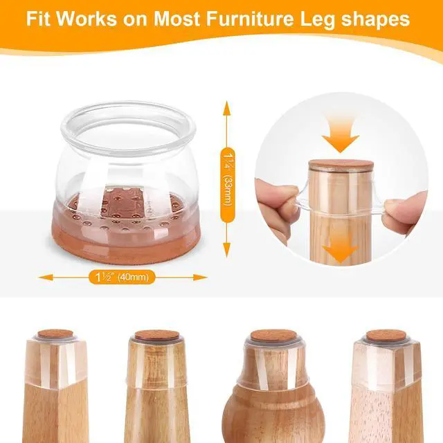 Alt view image 3 of 6 - 36 Pack Chair Leg Floor Protectors for Hardwood Floors, Silicone Felt Covers Pads Caps, Protect Wood Furniture Feet Floors Noise Reduce and Scratch (Universal Large)