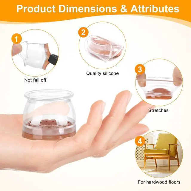 Alt view image 4 of 6 - 36 Pack Chair Leg Floor Protectors for Hardwood Floors, Silicone Felt Covers Pads Caps, Protect Wood Furniture Feet Floors Noise Reduce and Scratch (Universal Large)
