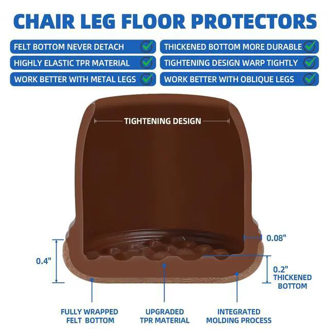 Alt view image 5 of 7 - 20 Pcs Black Extra Small Chair Leg Floor Protectors for Hardwood Floors, Upgraded Rubber Chair Leg Caps with Felt, Furniture Leg Feet Covers Protect Floor from Scratches Reduce Noise (Fit 0.55"-0.75")