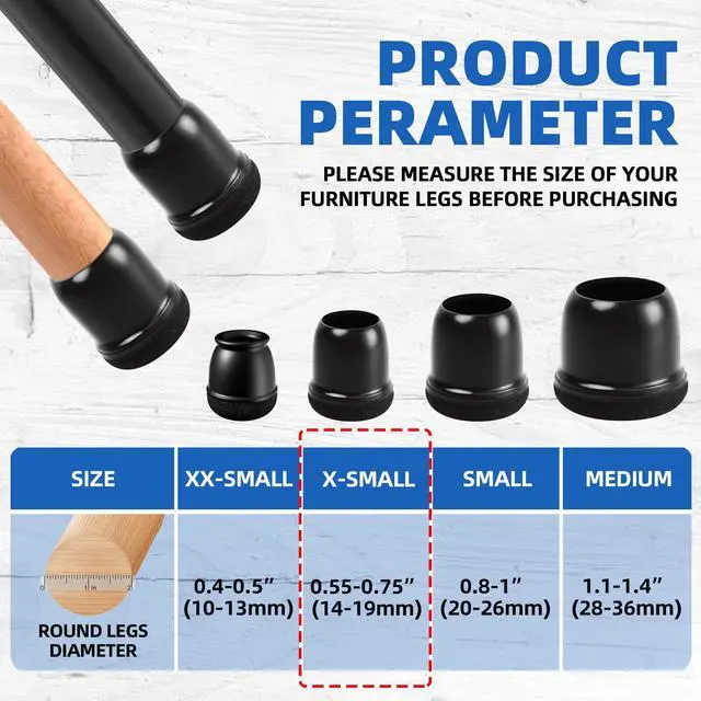 Alt view image 4 of 7 - 20 Pcs Black Extra Small Chair Leg Floor Protectors for Hardwood Floors, Upgraded Rubber Chair Leg Caps with Felt, Furniture Leg Feet Covers Protect Floor from Scratches Reduce Noise (Fit 0.55"-0.75")