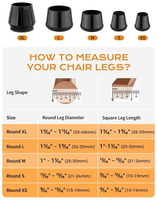 Alt view image 2 of 7 - 24 PCS Silicone & Felt Chair Leg Floor Protectors - Scratch Proof & Noise Reducing Furniture Caps for Hardwood Floors - Round XS Fits 9/16" to 12/16" (1519mm), Black