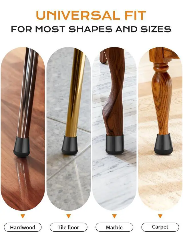 Alt view image 5 of 7 - 24 PCS Silicone & Felt Chair Leg Floor Protectors - Scratch Proof & Noise Reducing Furniture Caps for Hardwood Floors - Round XS Fits 9/16" to 12/16" (1519mm), Black