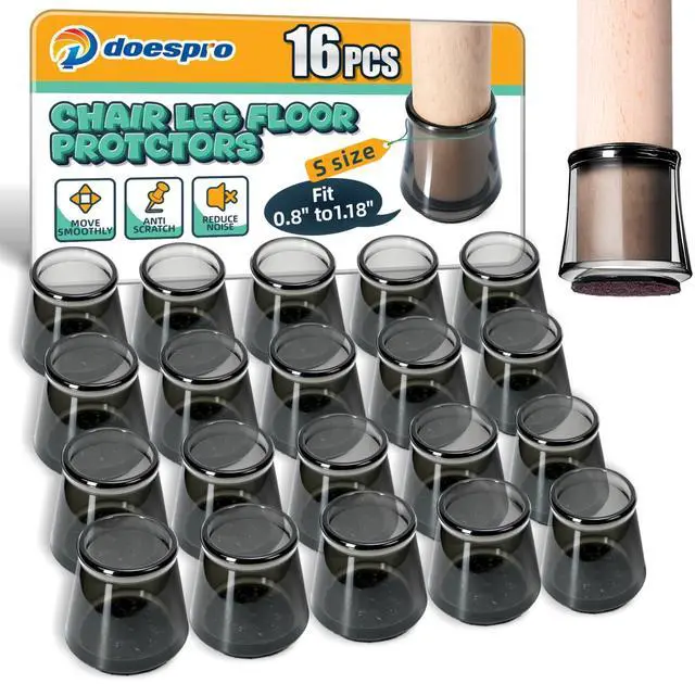 Main image of 16 Pcs Black Small Silicone Chair Leg Floor Protectors for Hardwood Floors