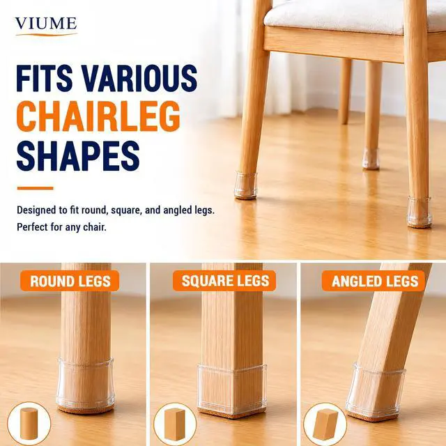 Alt view image 5 of 7 - 24 Pcs Chair Leg Floor Protectors for Hardwood Floors Silicone Covers Felt Pads Furniture Leg Caps Anti-Scratch Reduce Noise Fit (1-5/16" to 2")