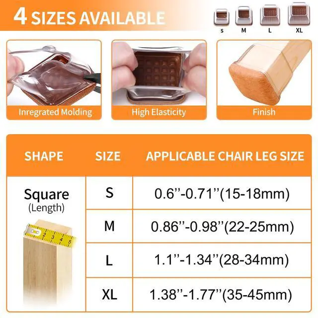 Alt view image 2 of 7 - 24 Pcs Clear Square Chair Leg Floor Protectors with Felt, Silicone Felt Furniture Pads for Hardwood Floor, Dining Table Leg Caps Covers No Scratches and Noise (L Fit: 1.1" - 1.34")