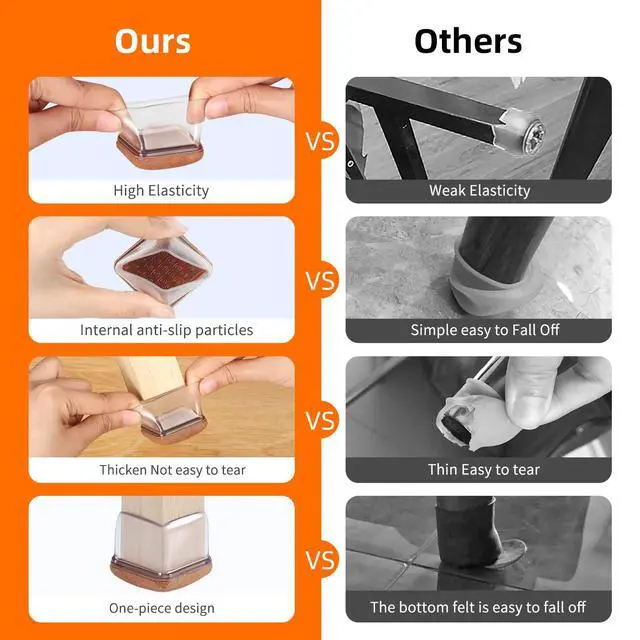 Alt view image 5 of 7 - 24 Pcs Clear Square Chair Leg Floor Protectors with Felt, Silicone Felt Furniture Pads for Hardwood Floor, Dining Table Leg Caps Covers No Scratches and Noise (L Fit: 1.1" - 1.34")