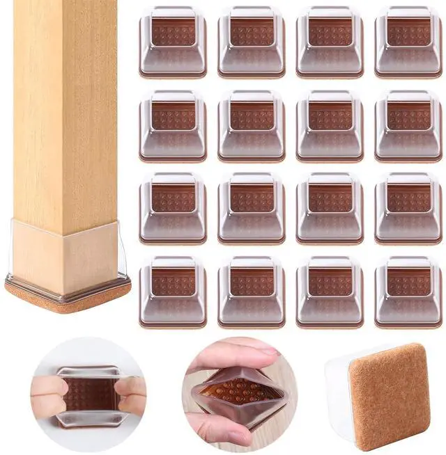 Main image of 24 Pcs Clear Square Chair Leg Floor Protectors with Felt, Silicone Felt Furniture Pads for Hardwood Floor, Dining Table Leg Caps Covers No Scratches and Noise (L Fit: 1.1" - 1.34")