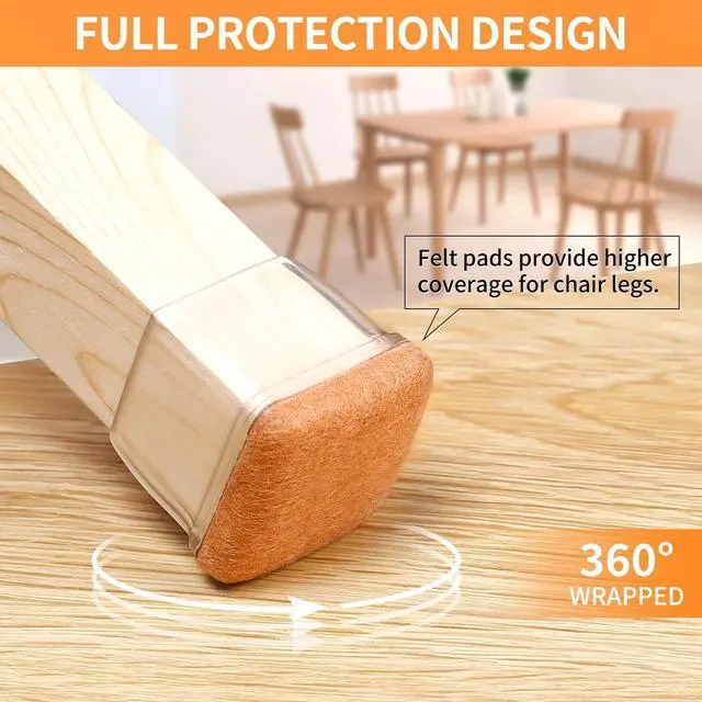 Alt view image 3 of 7 - 24 Pcs Clear Square Chair Leg Floor Protectors with Felt, Silicone Felt Furniture Pads for Hardwood Floor, Dining Table Leg Caps Covers No Scratches and Noise (L Fit: 1.1" - 1.34")